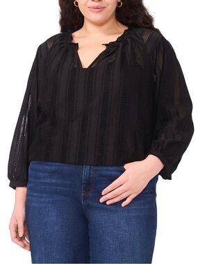 Vince Camuto Feminine Black  Peasant Blouse Boho Cottagecore Vintage NWT